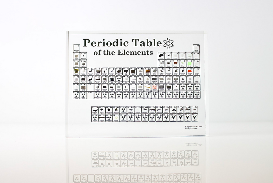 Periodic table display with element samples
